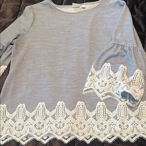 Chico's Blue and White Lace Trim Tunic